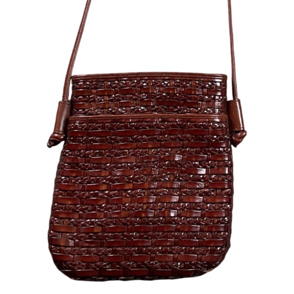 Dillards Woven Leather‎ Crossbody Bag Womens Small Brown Excellent Braided Boho